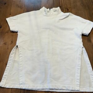 Rachel Comey Boxy Relaxed Fit Top Medium White Side Slits Mock Neck Lagenlook